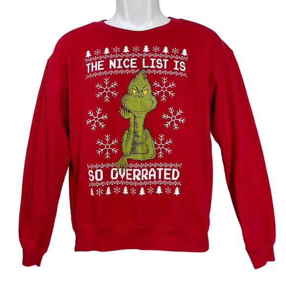 The Grinch THE NICE LIST IS SO OVERRATED Ugly Christmas Sweatshirt Size Small - Picture 1 of 3